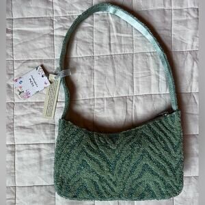 NWT Tiktok Viral Handmade in India Green Teal Zebra Beaded Shoulder Bag